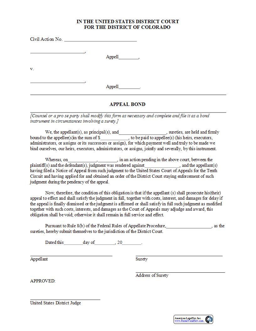 Appeal Bond Surety | Pdf Fpdf Docx | Colorado