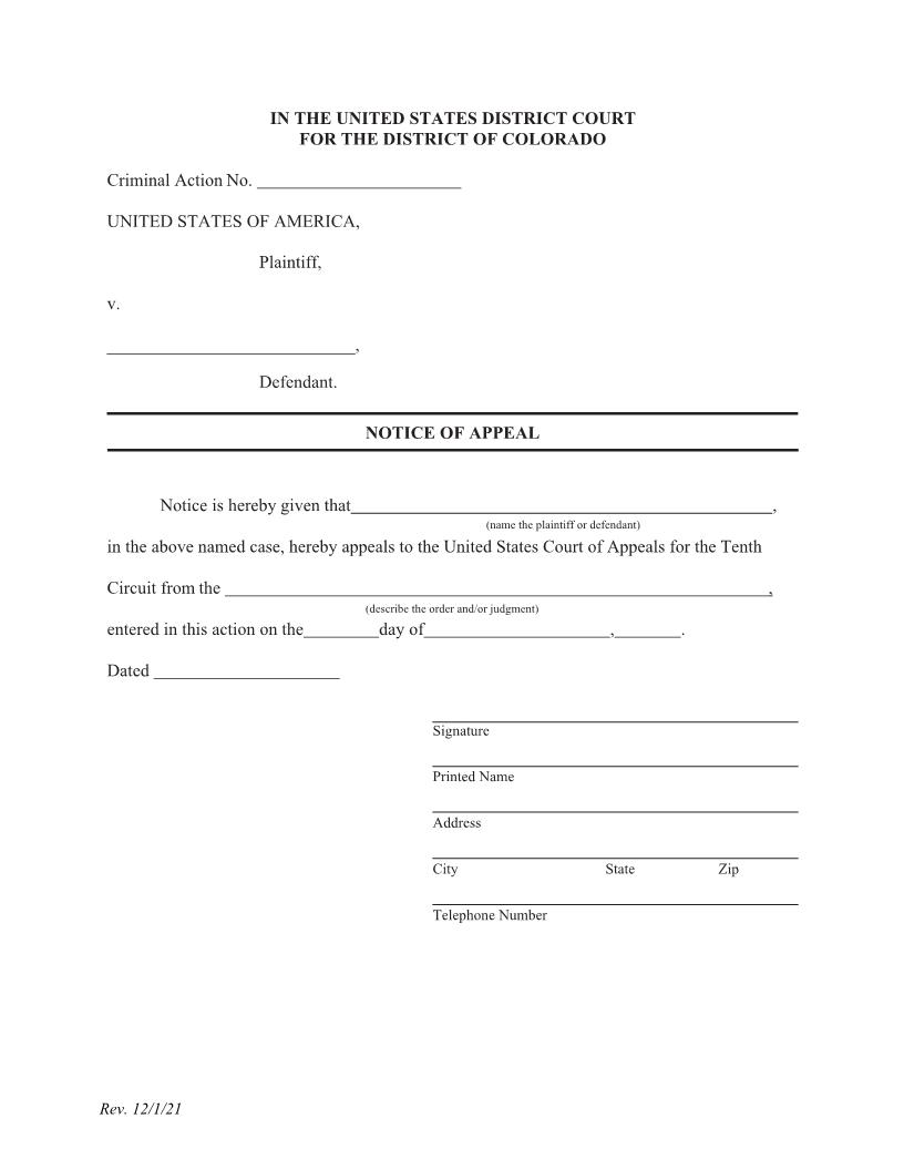 Notice Of Appeal - Criminal | Pdf Fpdf Docx | Colorado