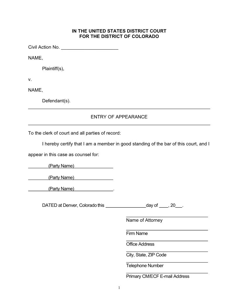 Entry Of Appearance | Pdf Fpdf Docx | Colorado
