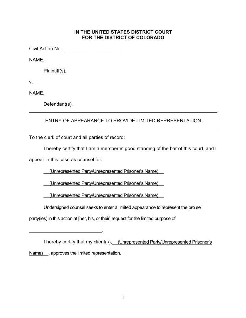 Entry Of Limited Appearance | Pdf Fpdf Docx | Colorado