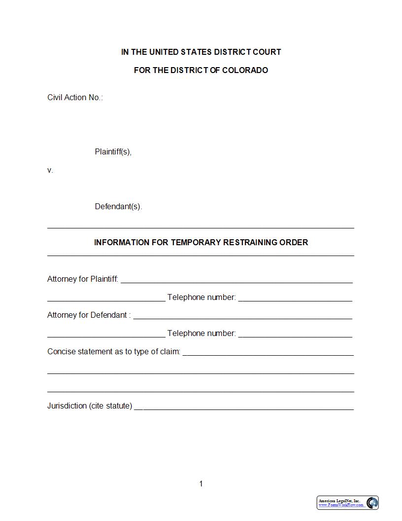 Information For Temporary Restraining Order | Pdf Fpdf Docx | Colorado