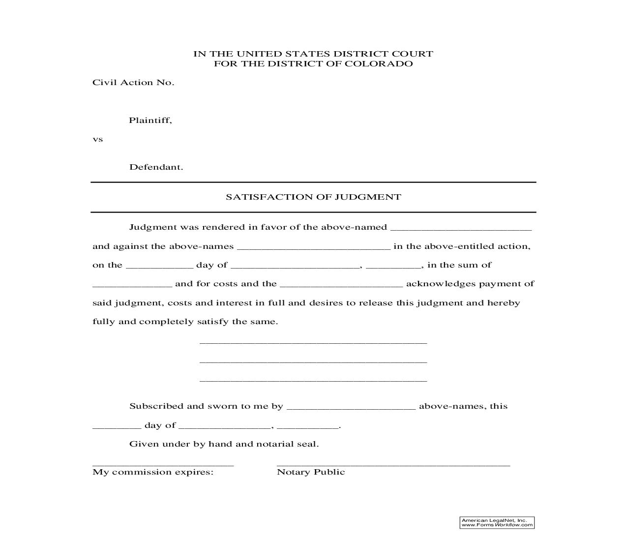 Satisfaction Of Judgment | Pdf Fpdf Doc Docx | Colorado