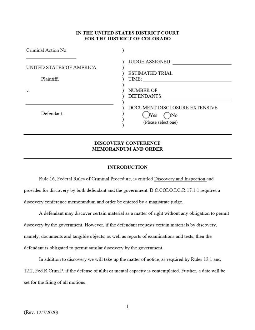Discovery Conference Memorandum And Order | Pdf Fpdf Docx | Colorado