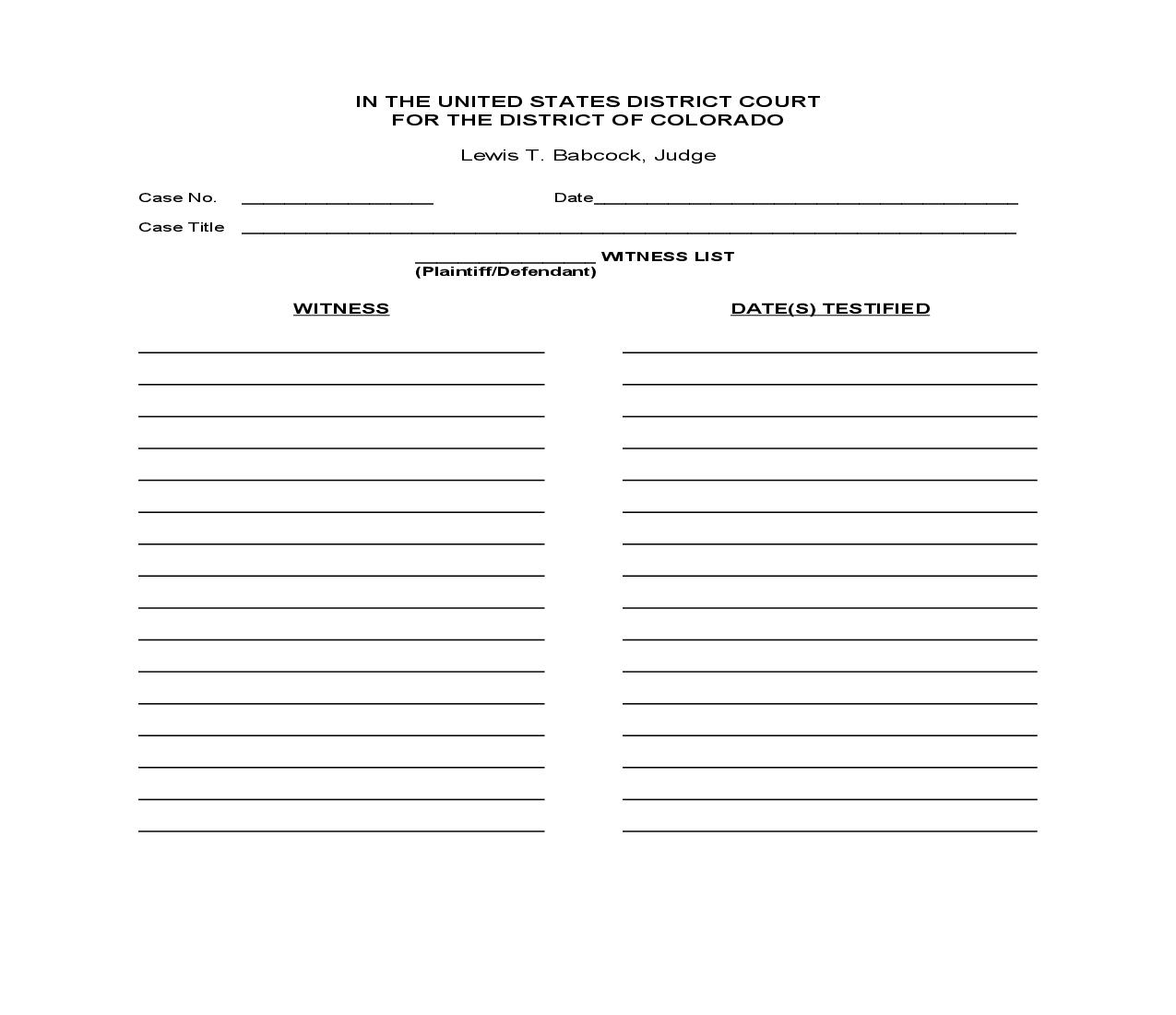 Witness List (Judge Babcock) | Pdf Fpdf Doc Docx | Colorado