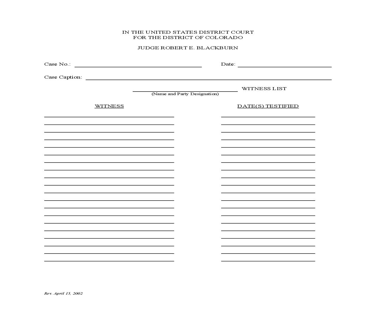 Witness List (Judge Blackburn) | Pdf Fpdf Doc Docx | Colorado