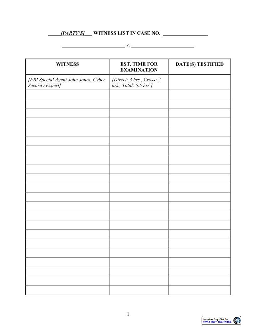 Witness List (Judge Kane) | Pdf Fpdf Docx | Colorado