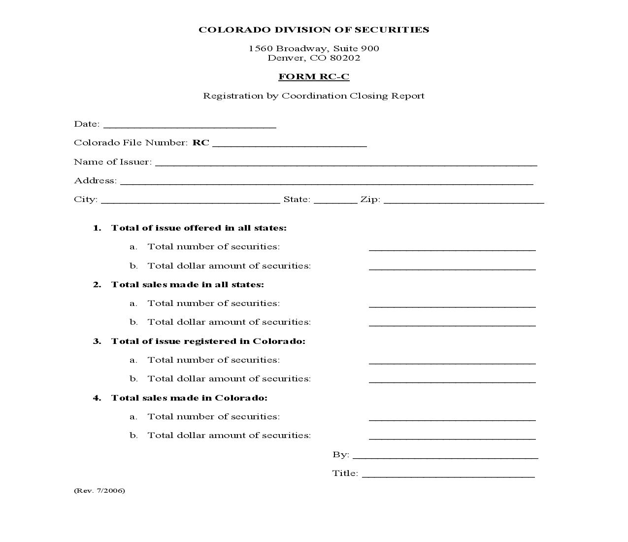 Registration By Coordination Closing Report {RC-C} | Pdf Fpdf Doc Docx | Colorado