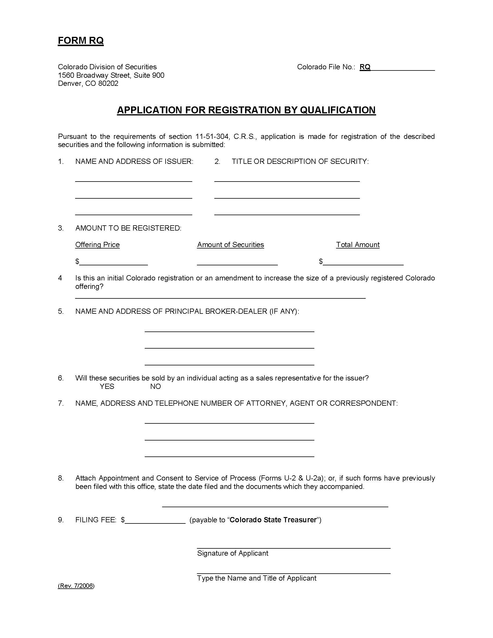 Application For Registration By Qualification {RQ} | Pdf Fpdf Doc Docx | Colorado