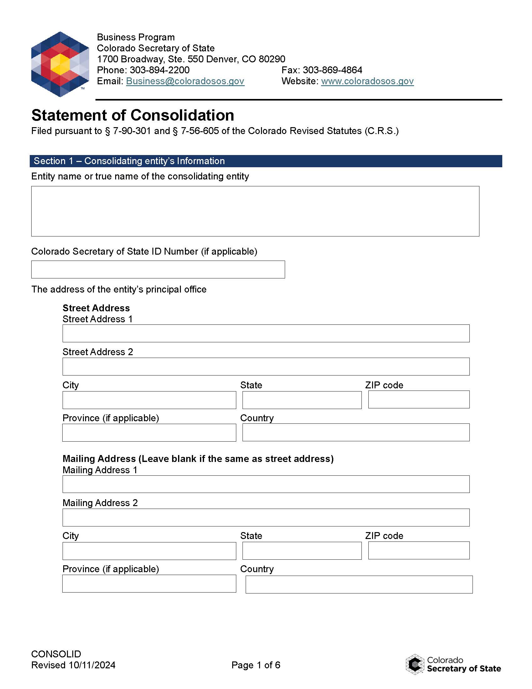 Statement Of Consolidation | Pdf Fpdf Doc Docx | Colorado
