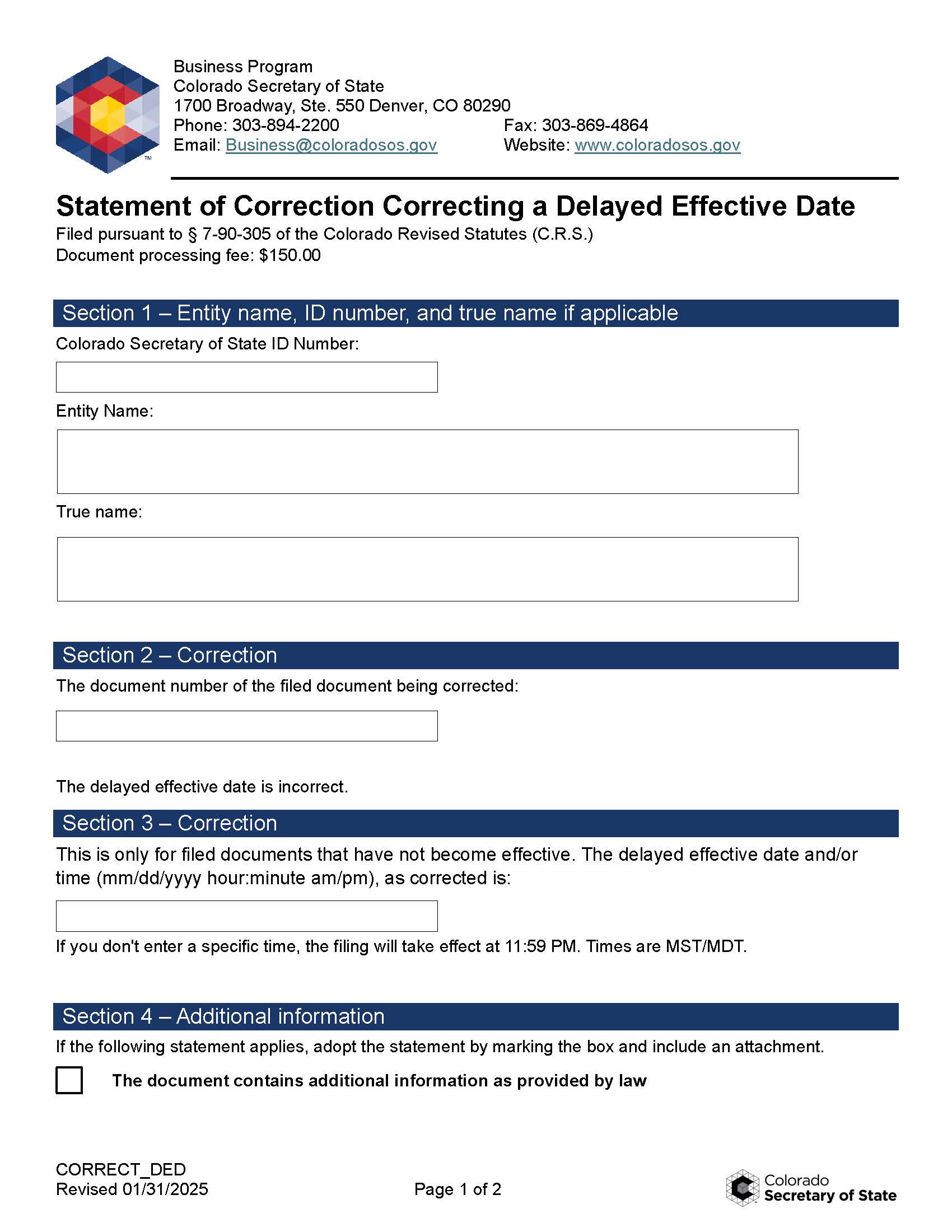 Statement Of Correction (Delayed Date) | Pdf Fpdf Docx | Colorado