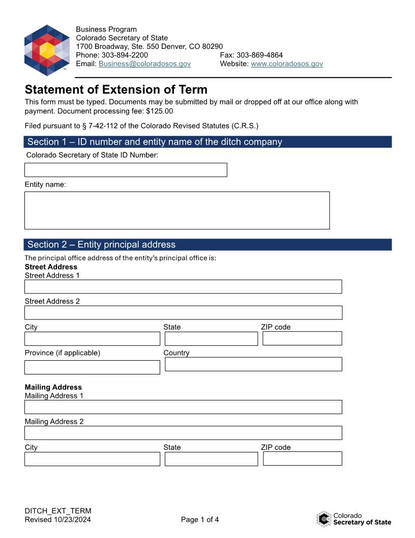 Statement Of Extension Of Term | Pdf Fpdf Doc Docx | Colorado