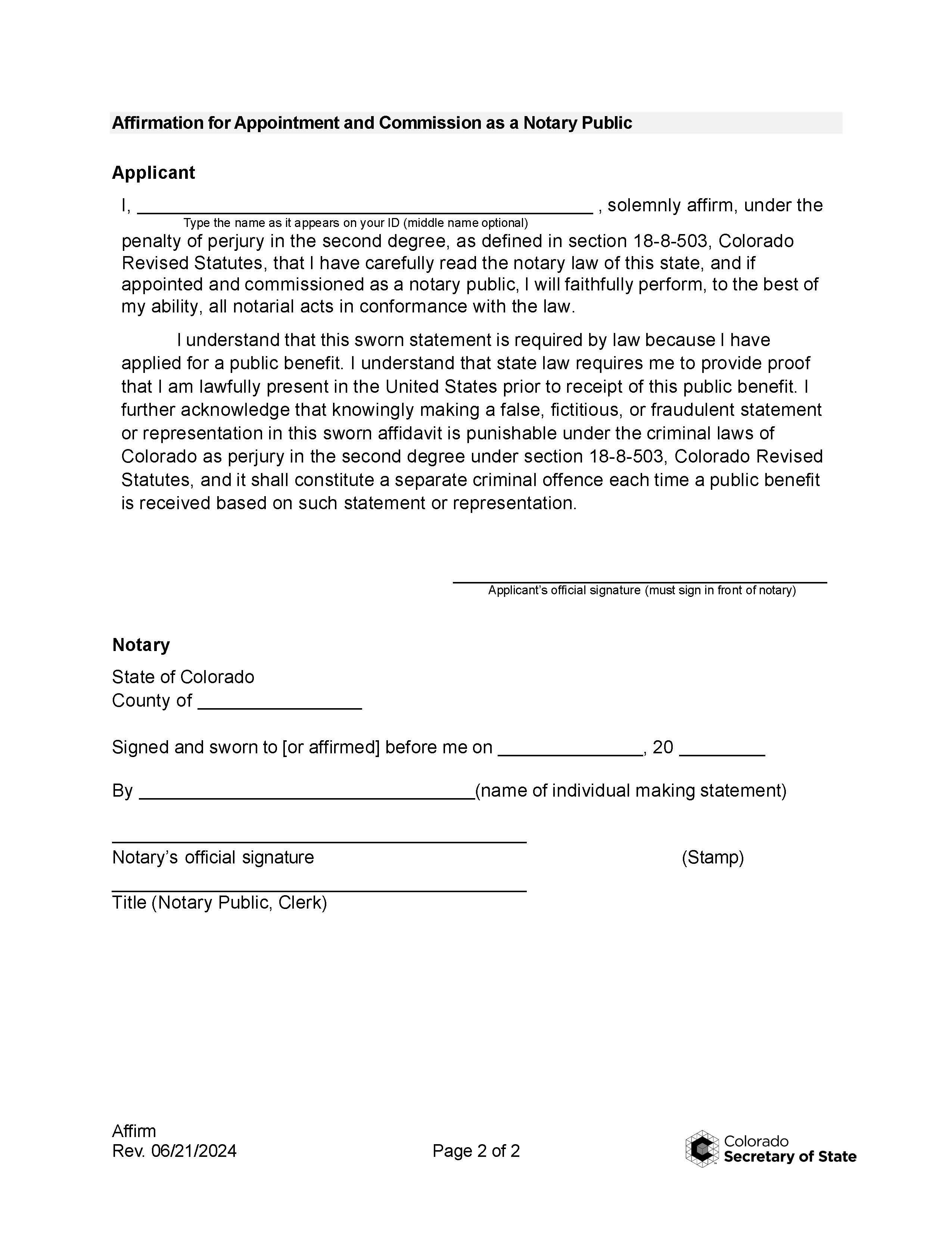 Notary Application With Instructions | Pdf Fpdf Docx | Colorado
