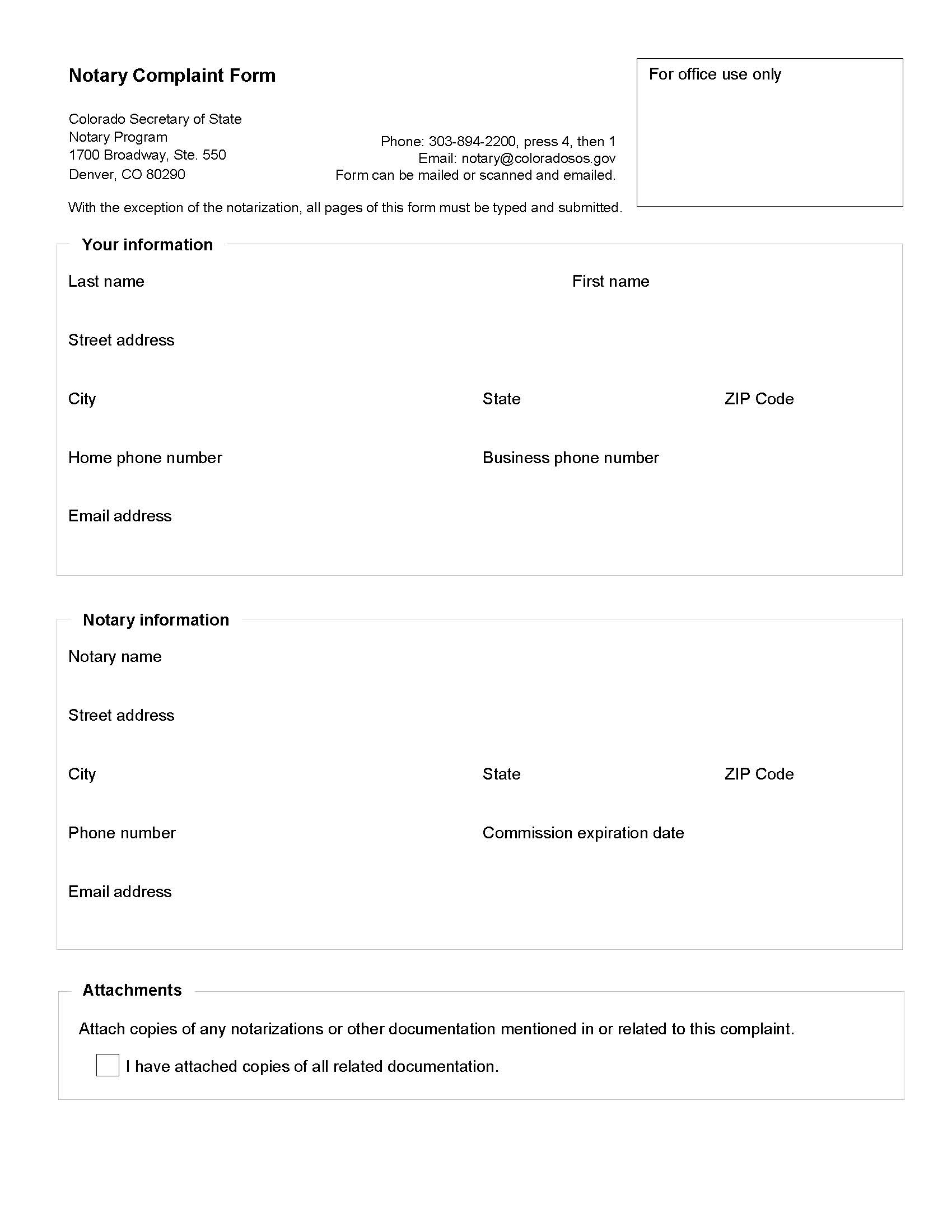 Notary Complaint Form | Pdf Fpdf Docx | Colorado