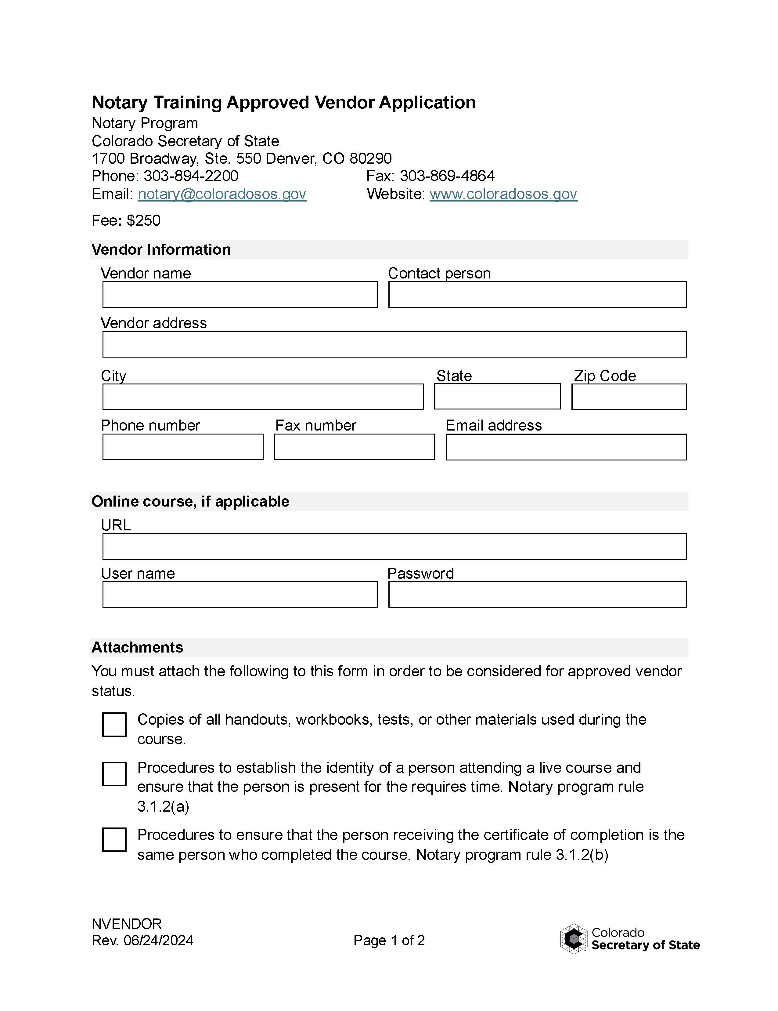 Notary Training Vendor Application | Pdf Fpdf Docx | Colorado