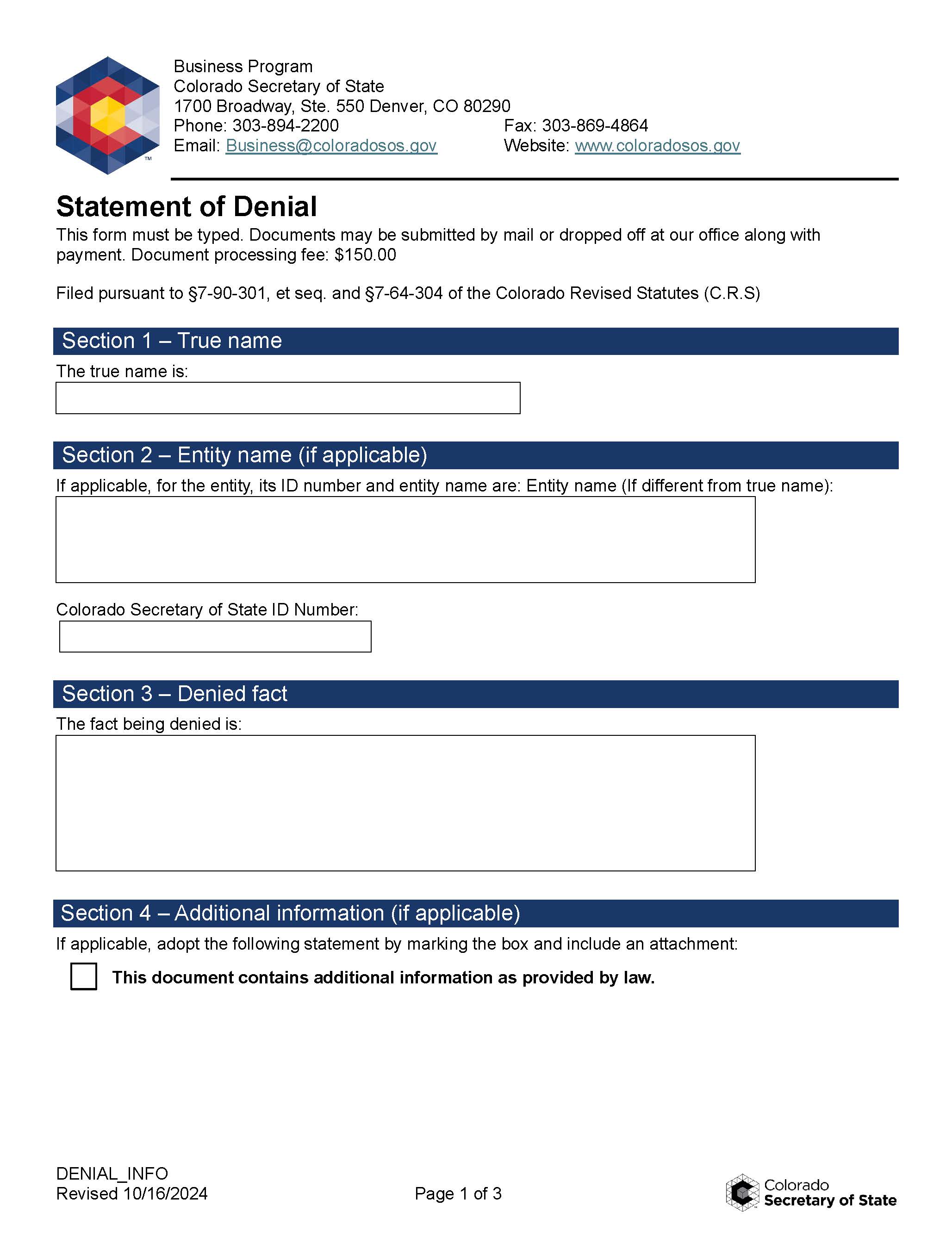 Statement Of Denial | Pdf Fpdf Docx | Colorado
