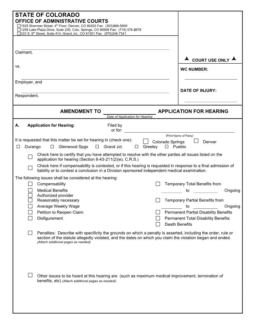 Amended Application For Hearing | Pdf Fpdf Docx | Colorado