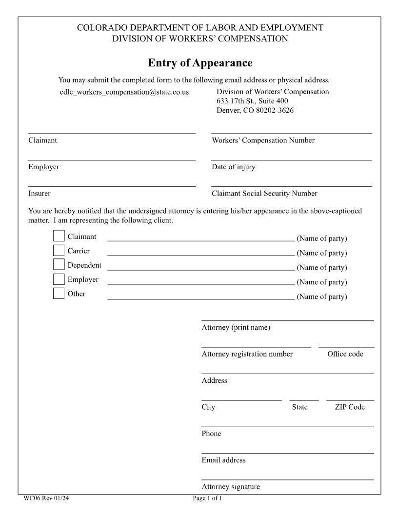 Entry Of Appearance {WC6} | Pdf Fpdf Doc Docx | Colorado