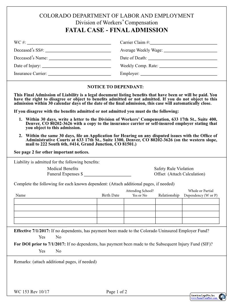 Fatal Case-Final Admission {WC153} | Pdf Fpdf Docx | Colorado