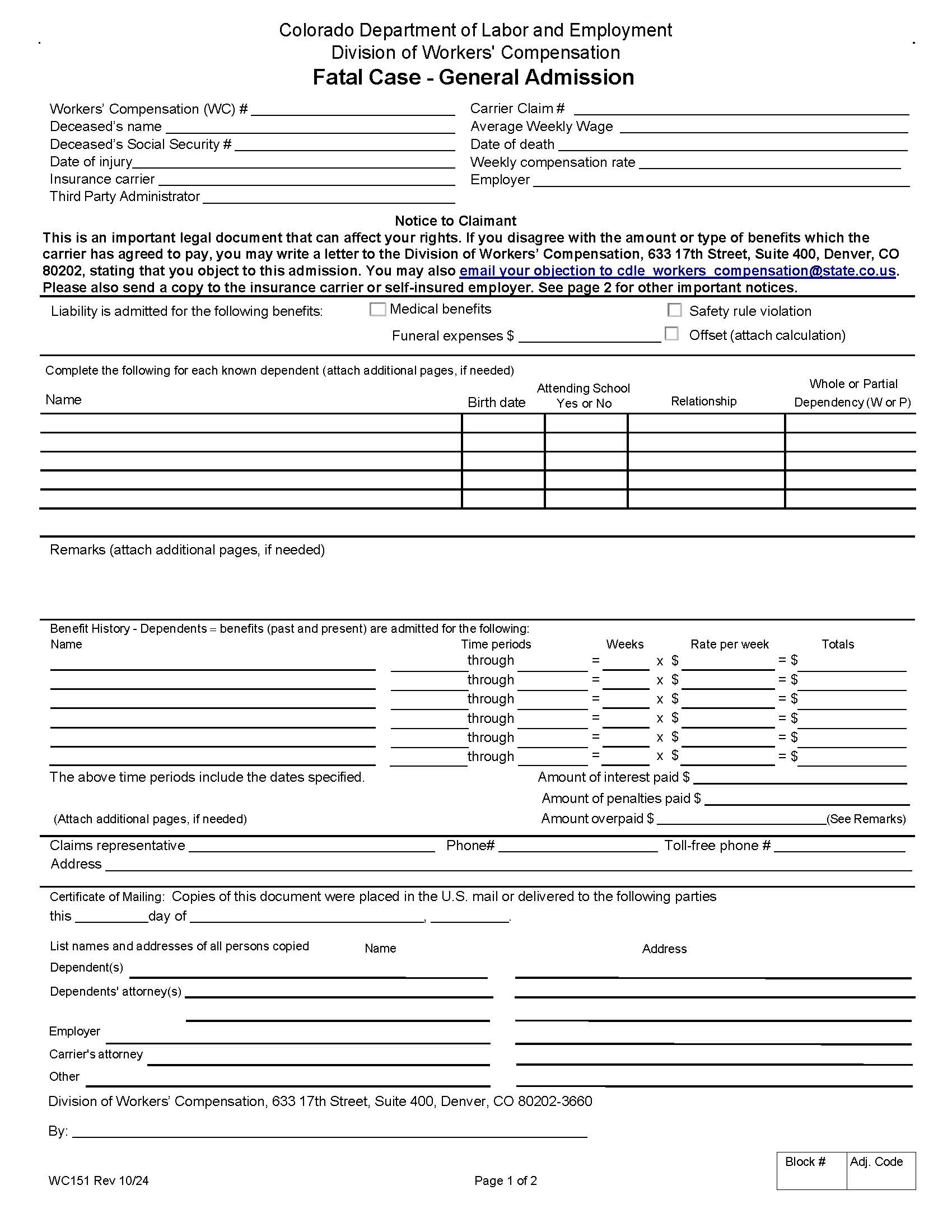 Fatal Case-General Admission {WC151} | Pdf Fpdf Doc Docx | Colorado