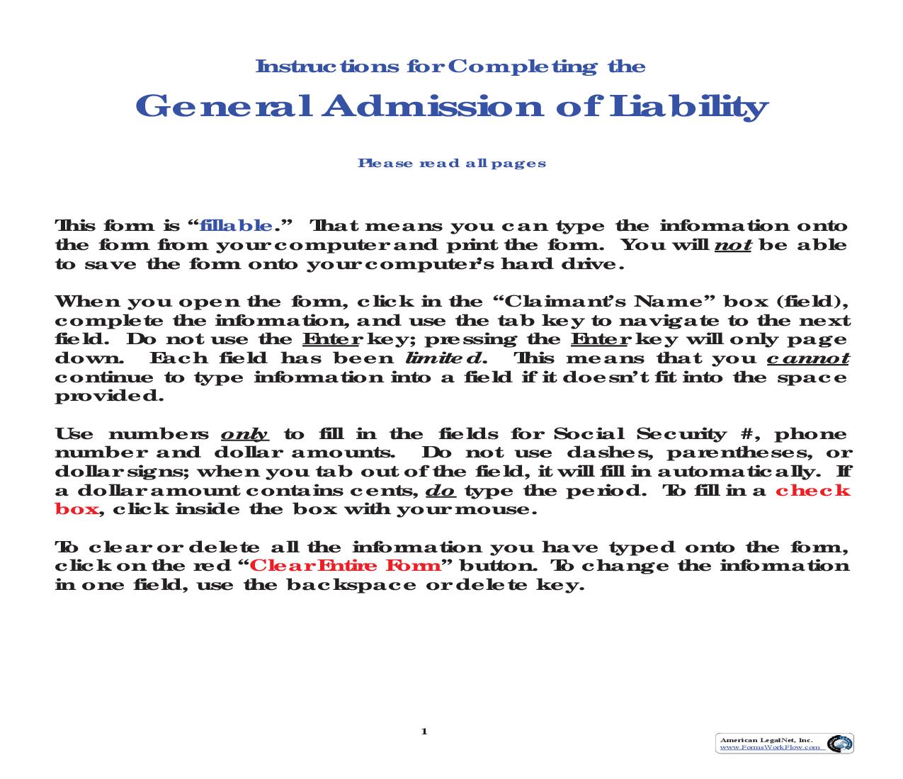 General Admission Of Liability {WC2} | Pdf Fpdf Doc Docx | Colorado