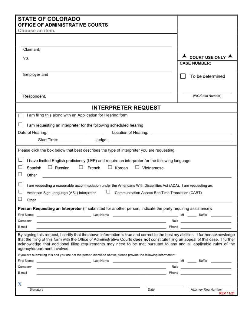 Interpreter Request | Pdf Fpdf Docx | Colorado