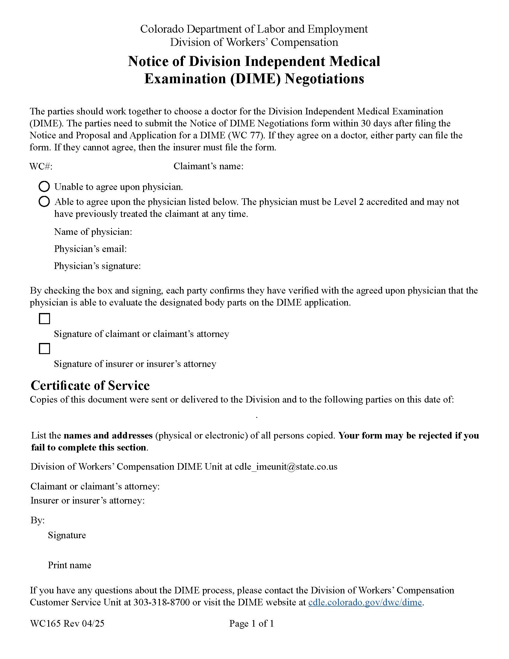 Notice Of DIME Negotiations {WC165} | Pdf Fpdf Docx | Colorado