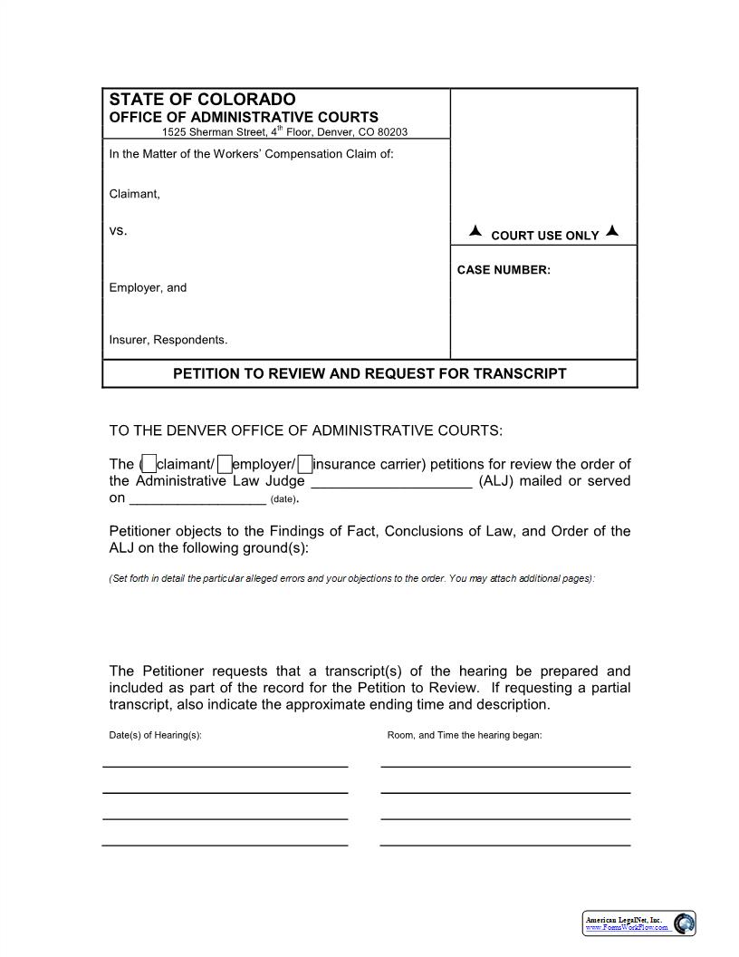 Petition To Review And Request For Transcript | Pdf Fpdf Docx | Colorado