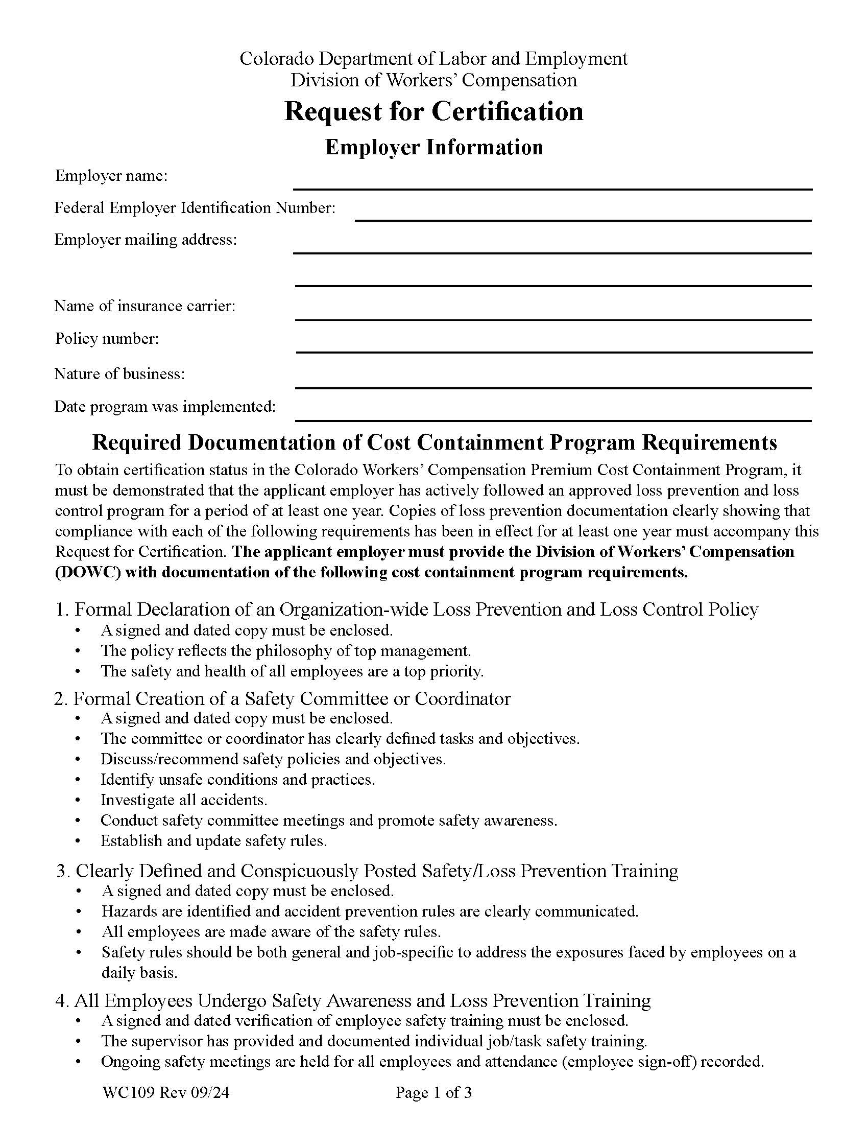 Request For Certification {WC109} | Pdf Fpdf Doc Docx | Colorado