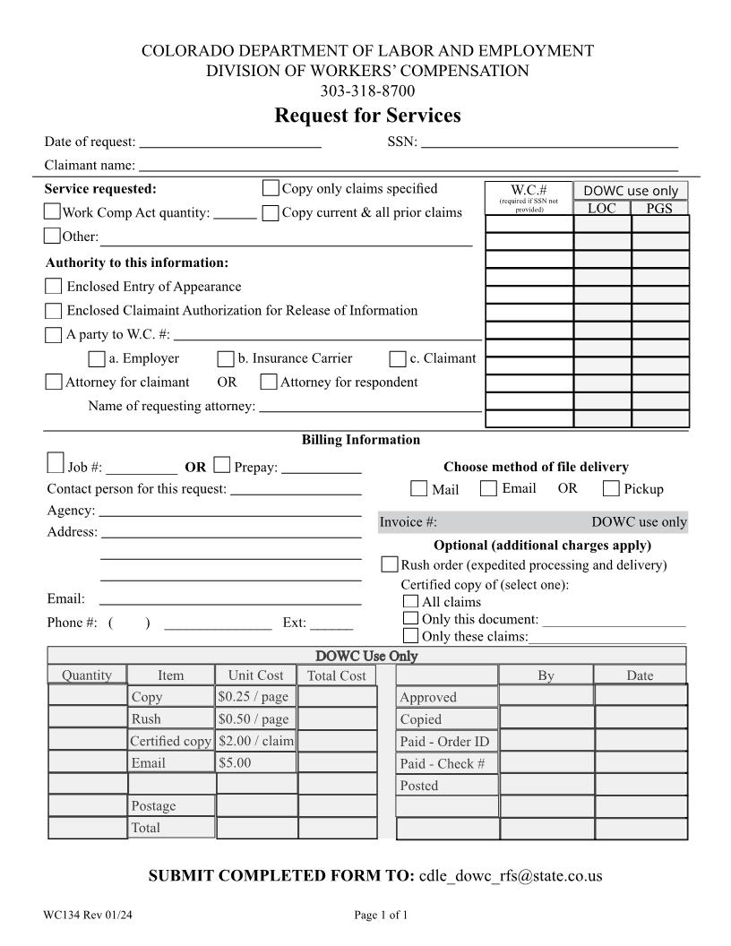 Request For Services {WC134} | Pdf Fpdf Doc Docx | Colorado