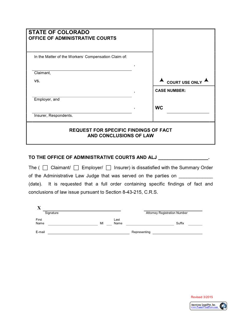 Request For Specific Findings Of Fact And Conclusions Of Law | Pdf Fpdf Docx | Colorado
