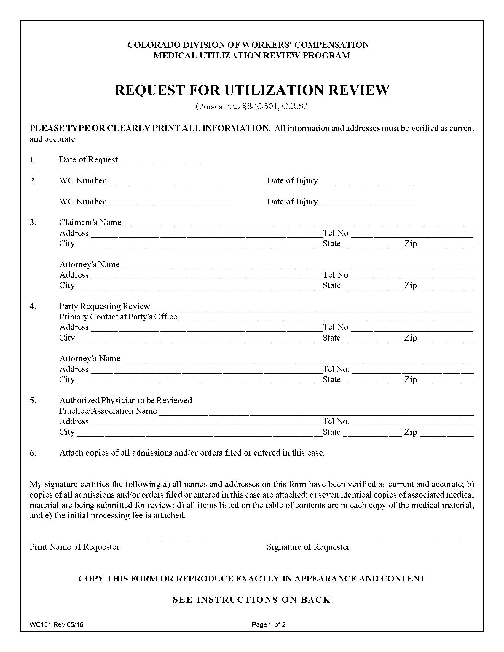 Request For Utilization Review {WC131} | Pdf Fpdf Doc Docx | Colorado