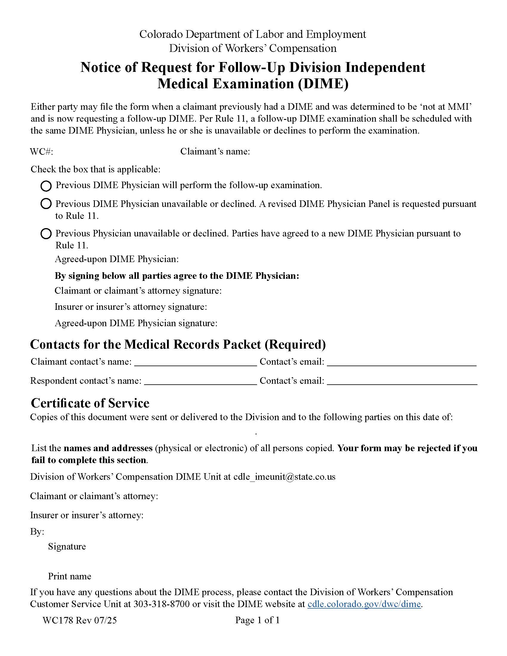 Request Or Notification For Follow Up IME {WC178} | Pdf Fpdf Docx | Colorado
