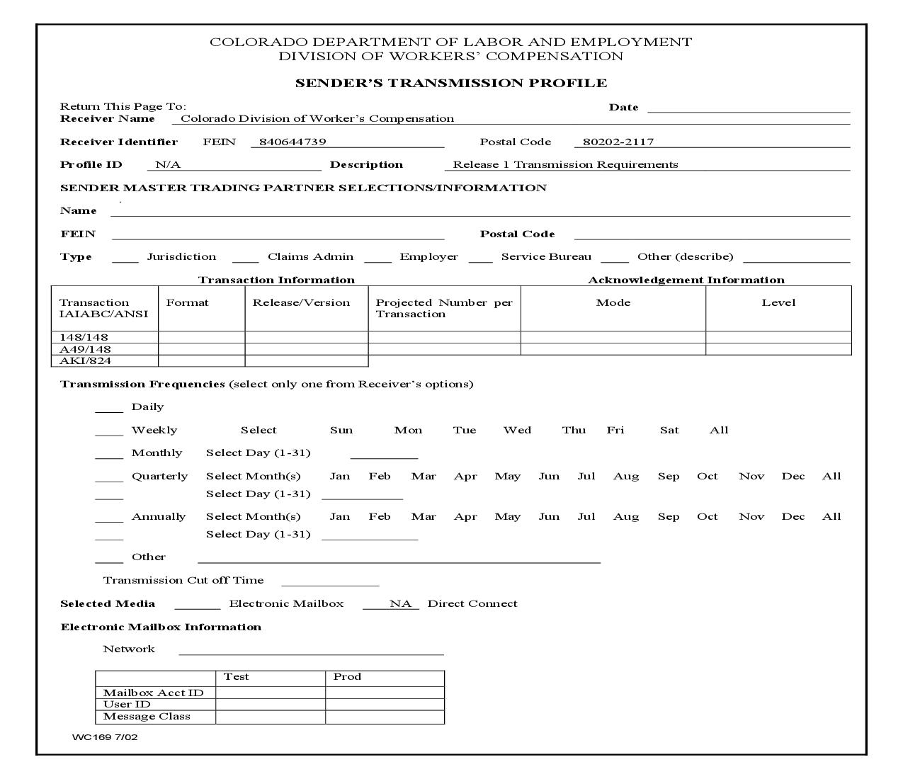 Senders Transmission Profile {WC169} | Pdf Fpdf Doc Docx | Colorado