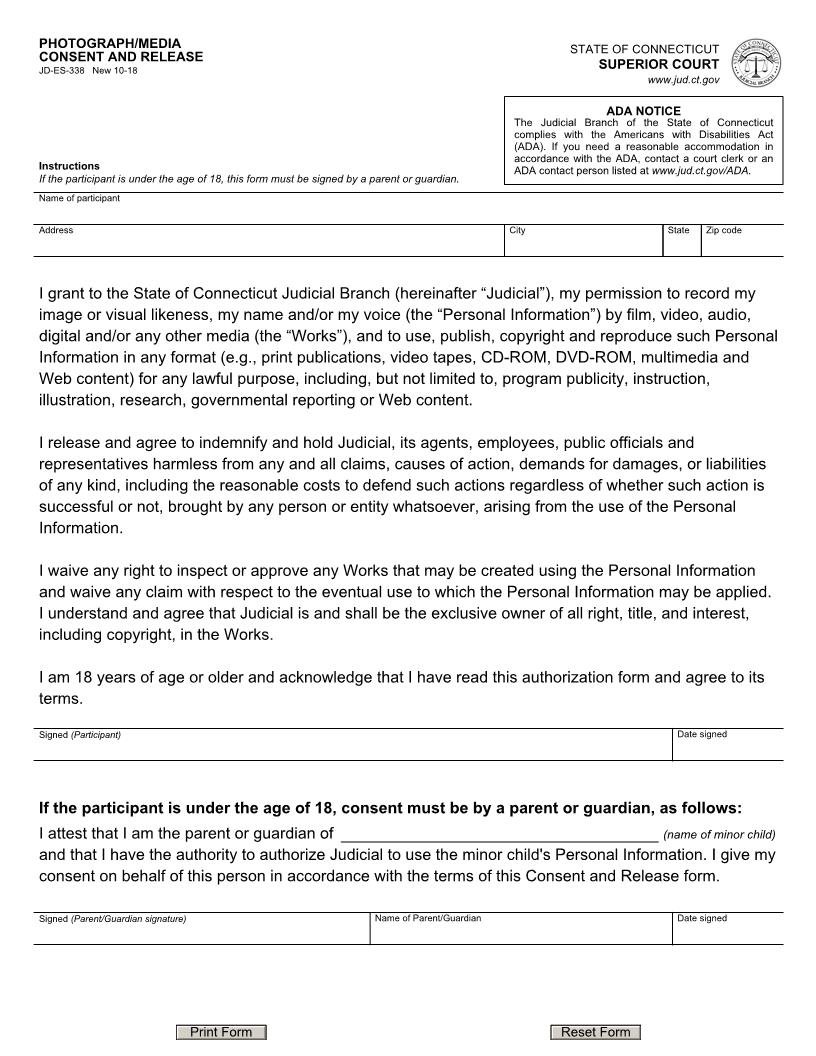 Photograph Media Consent And Release {ES-338} | Pdf Fpdf Docx | Connecticut
