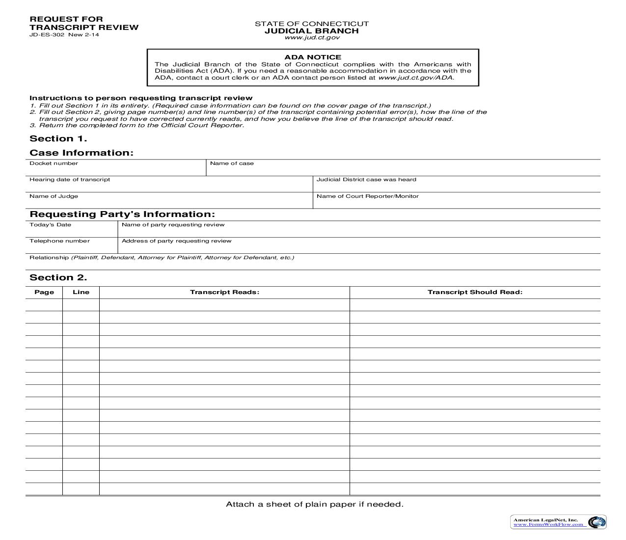 Request For Transcript Review {JD-ES-302} | Pdf Fpdf Doc Docx | Connecticut
