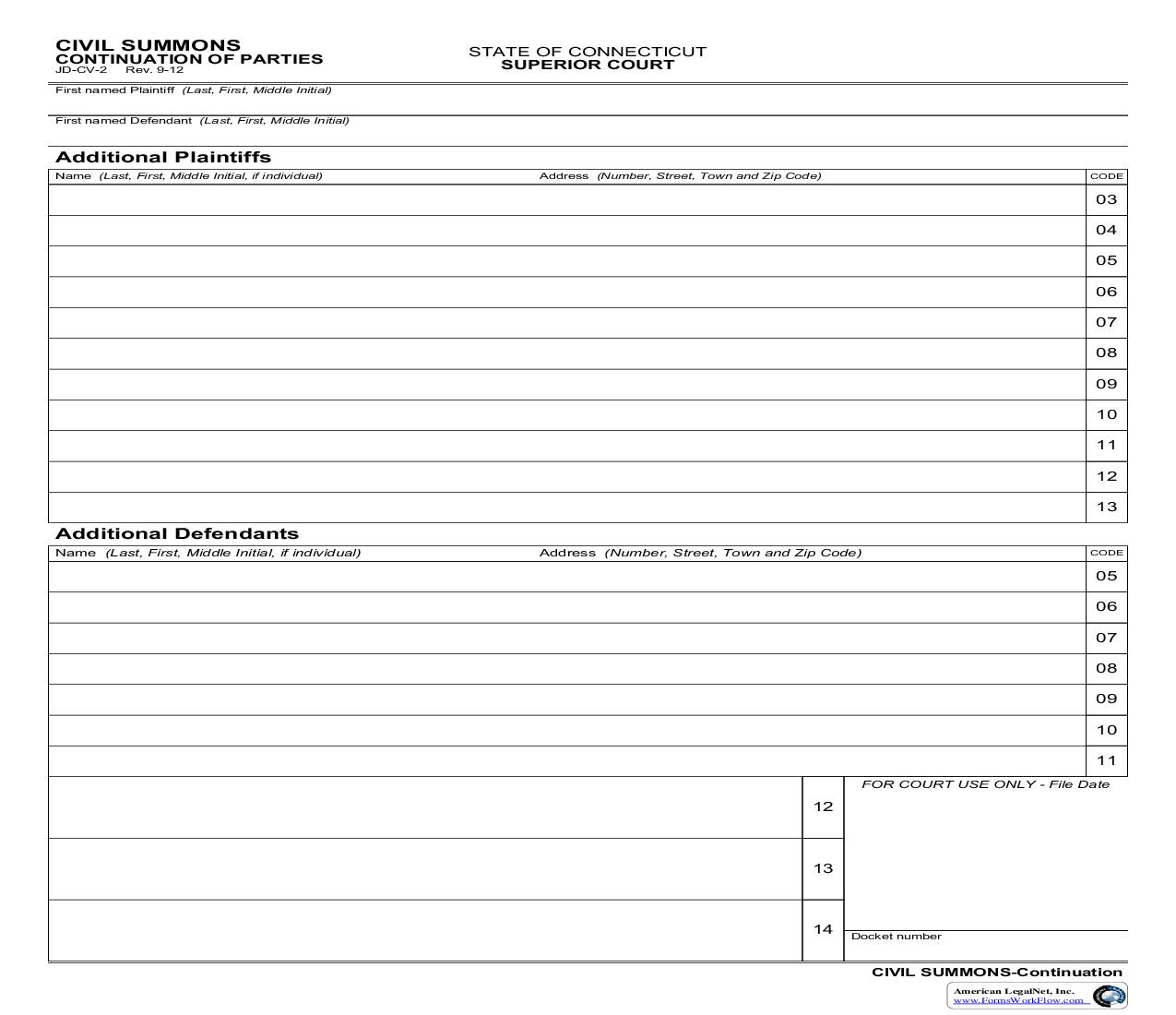 Continuation Of Parties {JD-CV-2} | Pdf Fpdf Doc Docx | Connecticut