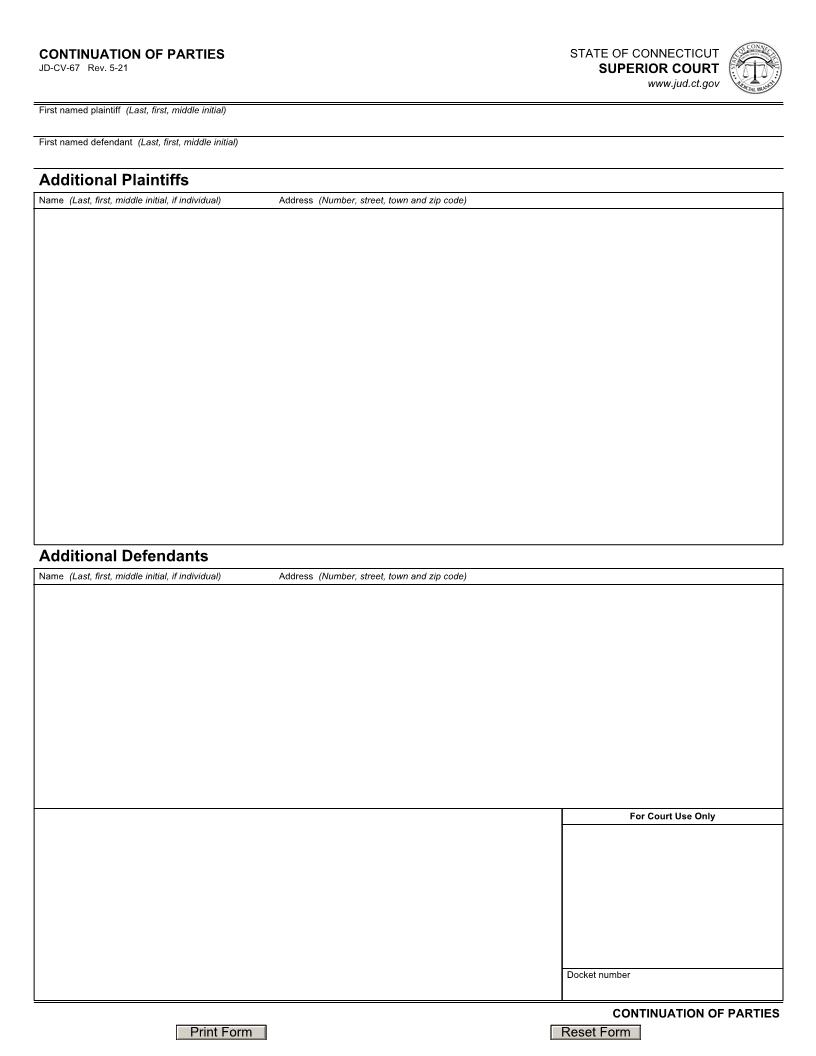Continuation Of Parties {JD-CV-67} | Pdf Fpdf Doc Docx | Connecticut