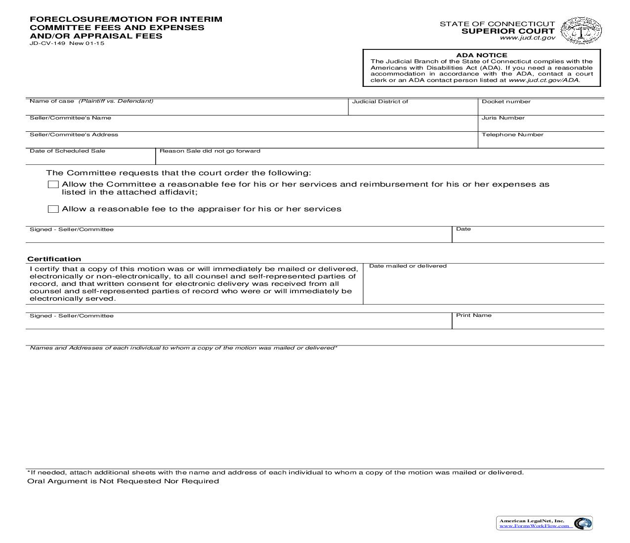 Foreclosure  Motion For Interim Committee Fees And Expenses {JD-CV-149} | Pdf Fpdf Doc Docx | Connecticut