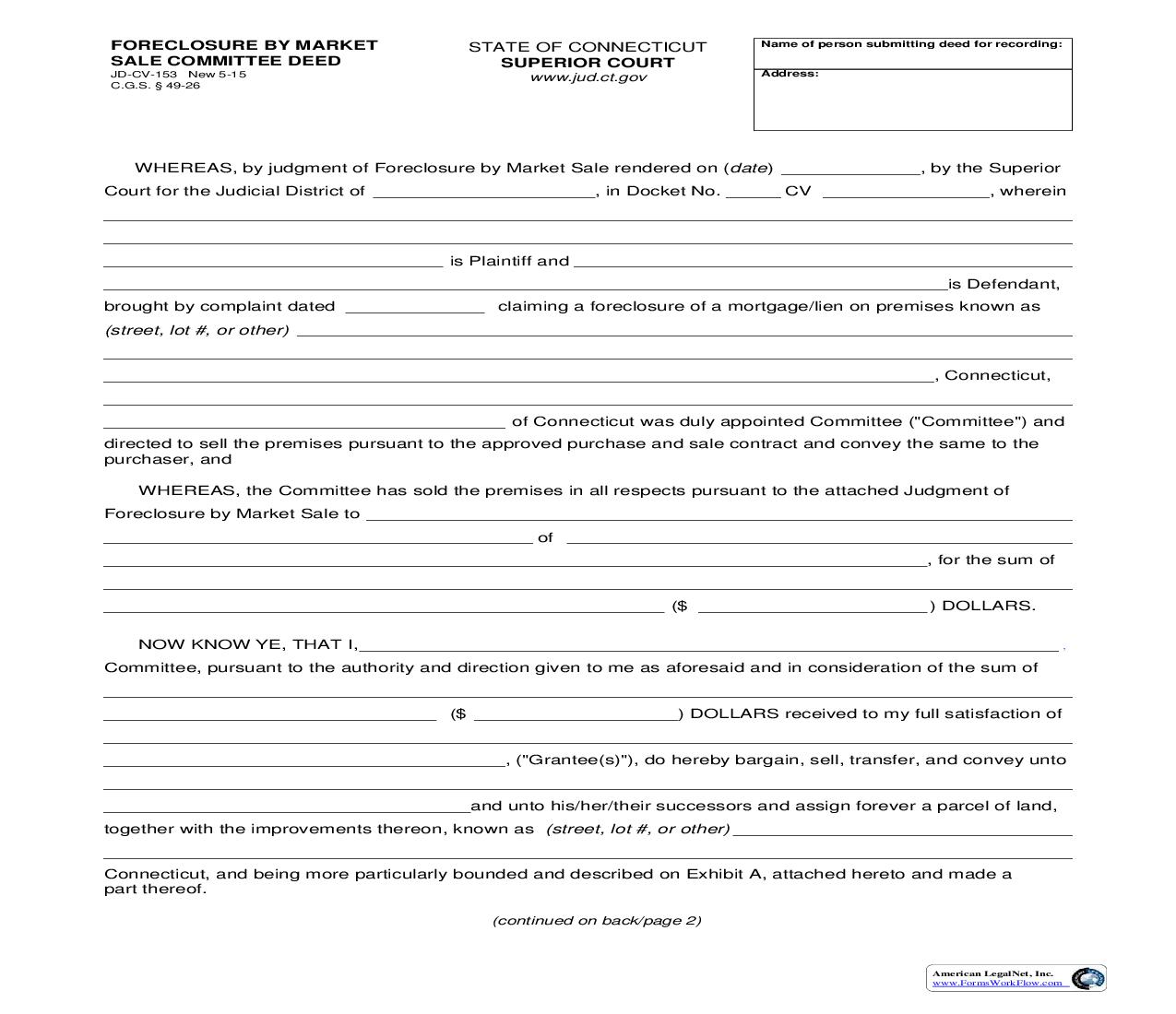 Foreclosure By Market Sale Committee Deed {JD-CV-153} | Pdf Fpdf Doc Docx | Connecticut