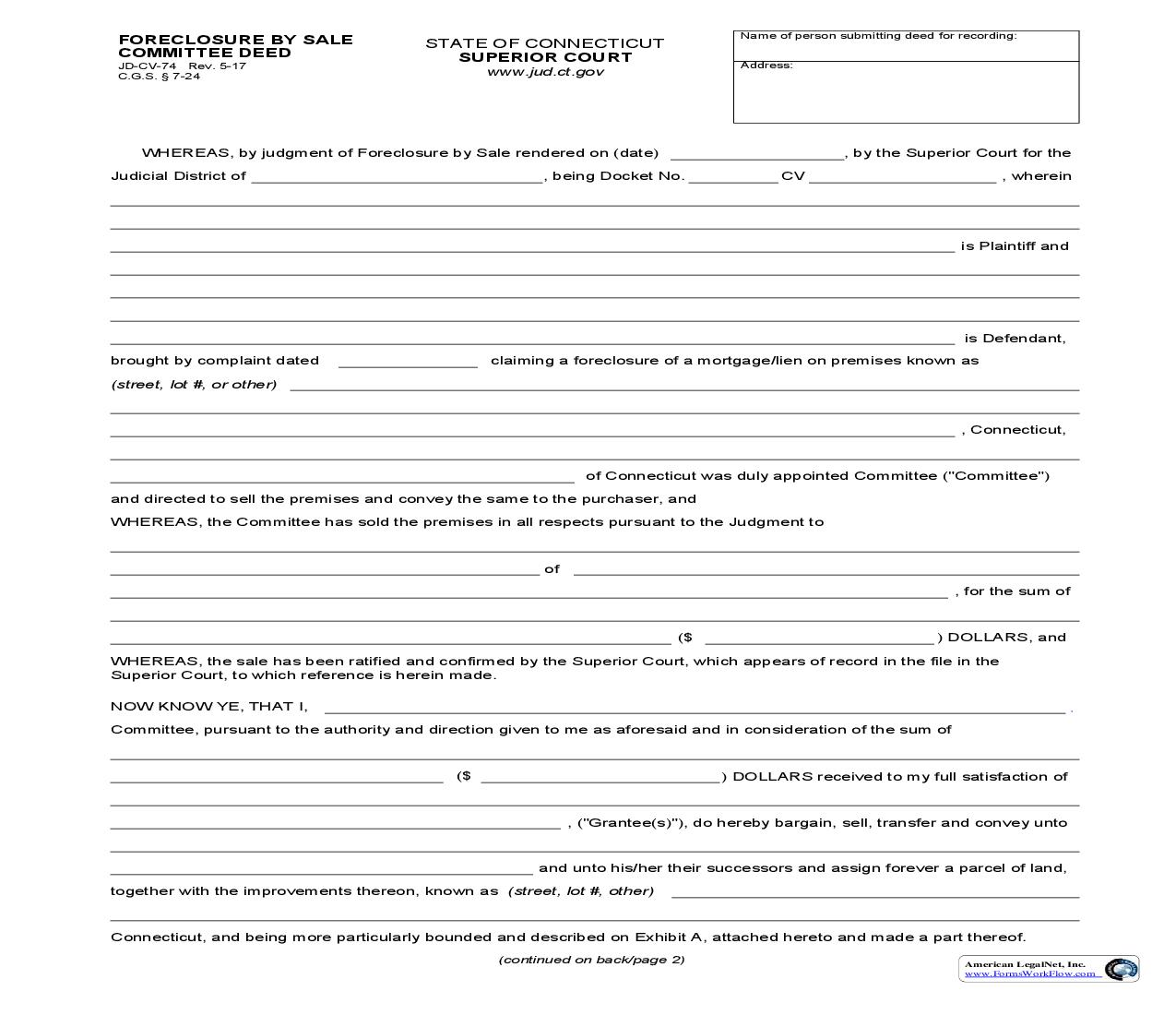 Foreclosure By Sale Committee Deed {JD-CV-74} | Pdf Fpdf Doc Docx | Connecticut