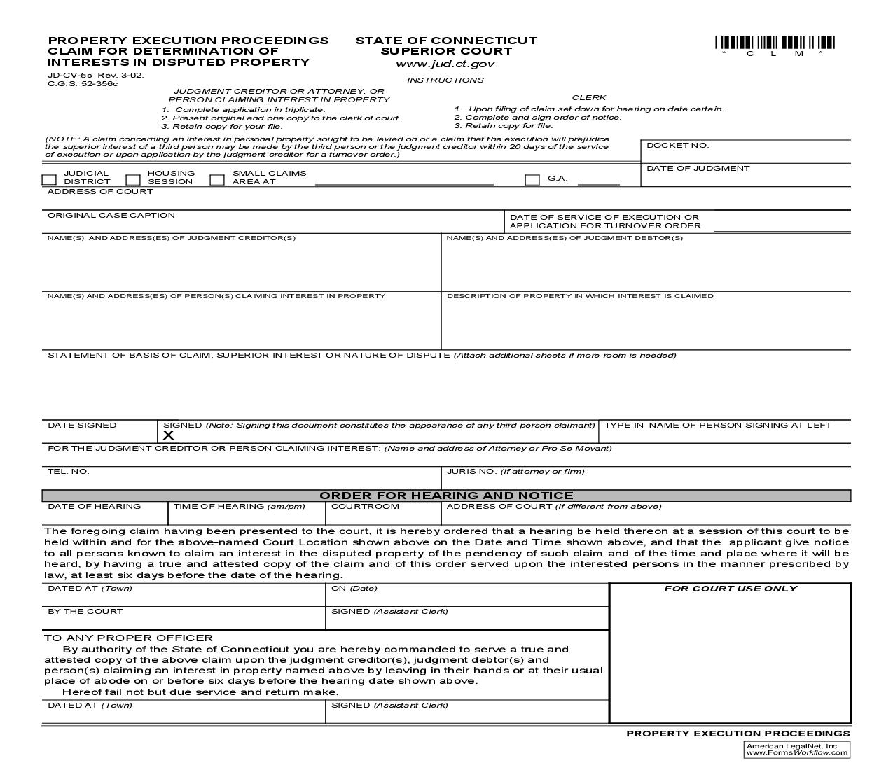 Property Execution Proceedings Claim For Determination Of Interests In Disputed Property {JD-CV-5c} | Pdf Fpdf Doc Docx | Connecticut