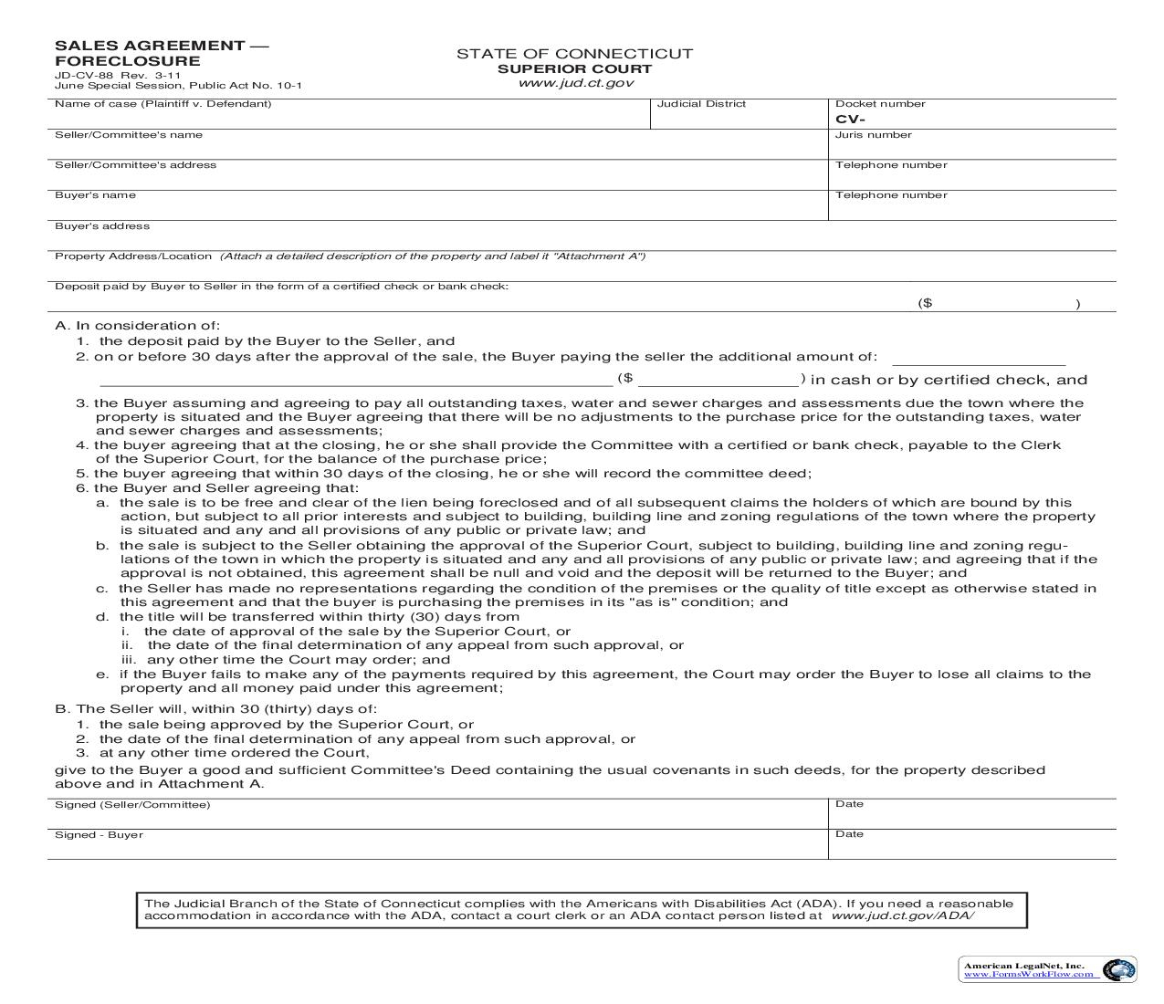 Sales Agreement Forclosure {JD-CV-88} | Pdf Fpdf Doc Docx | Connecticut