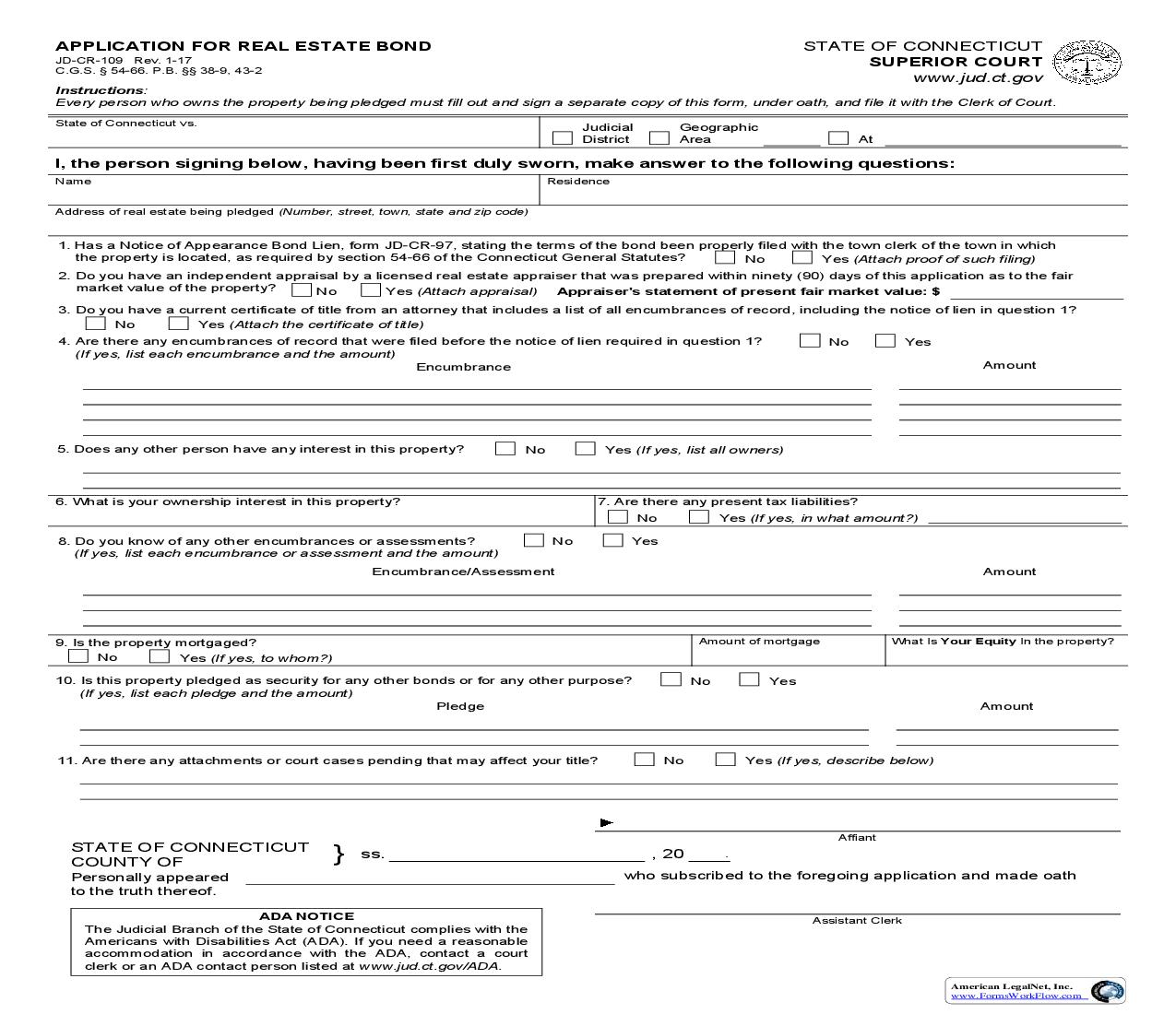 Application For Real Estate Bond {JD-CR-109} | Pdf Fpdf Doc Docx | Connecticut