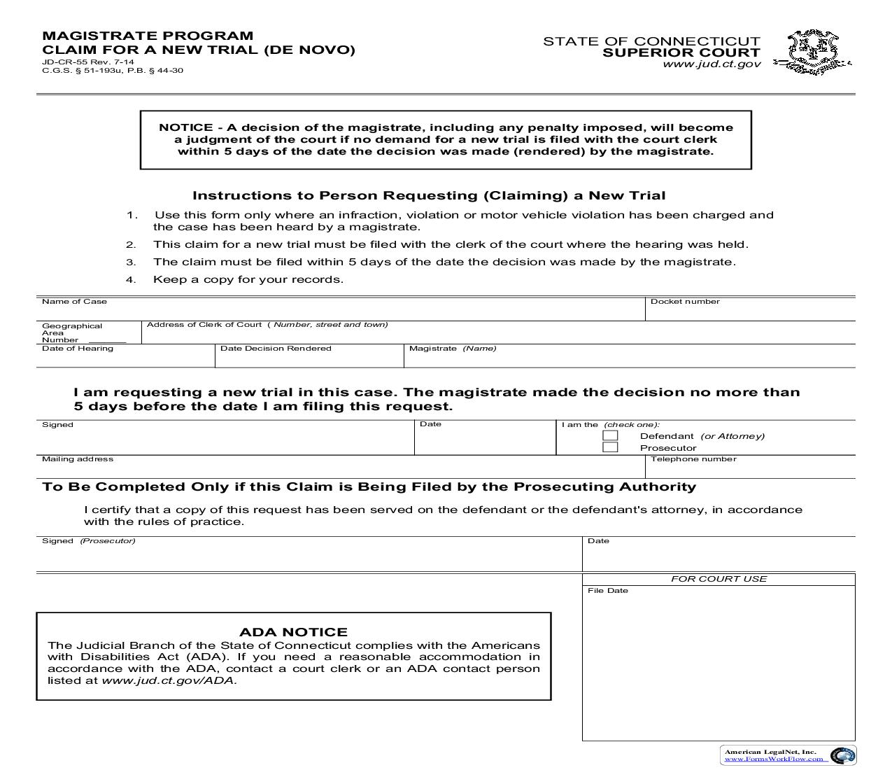 Magistrate Program Claim For A New Trial De Novo {JD-CR-55} | Pdf Fpdf Doc Docx | Connecticut