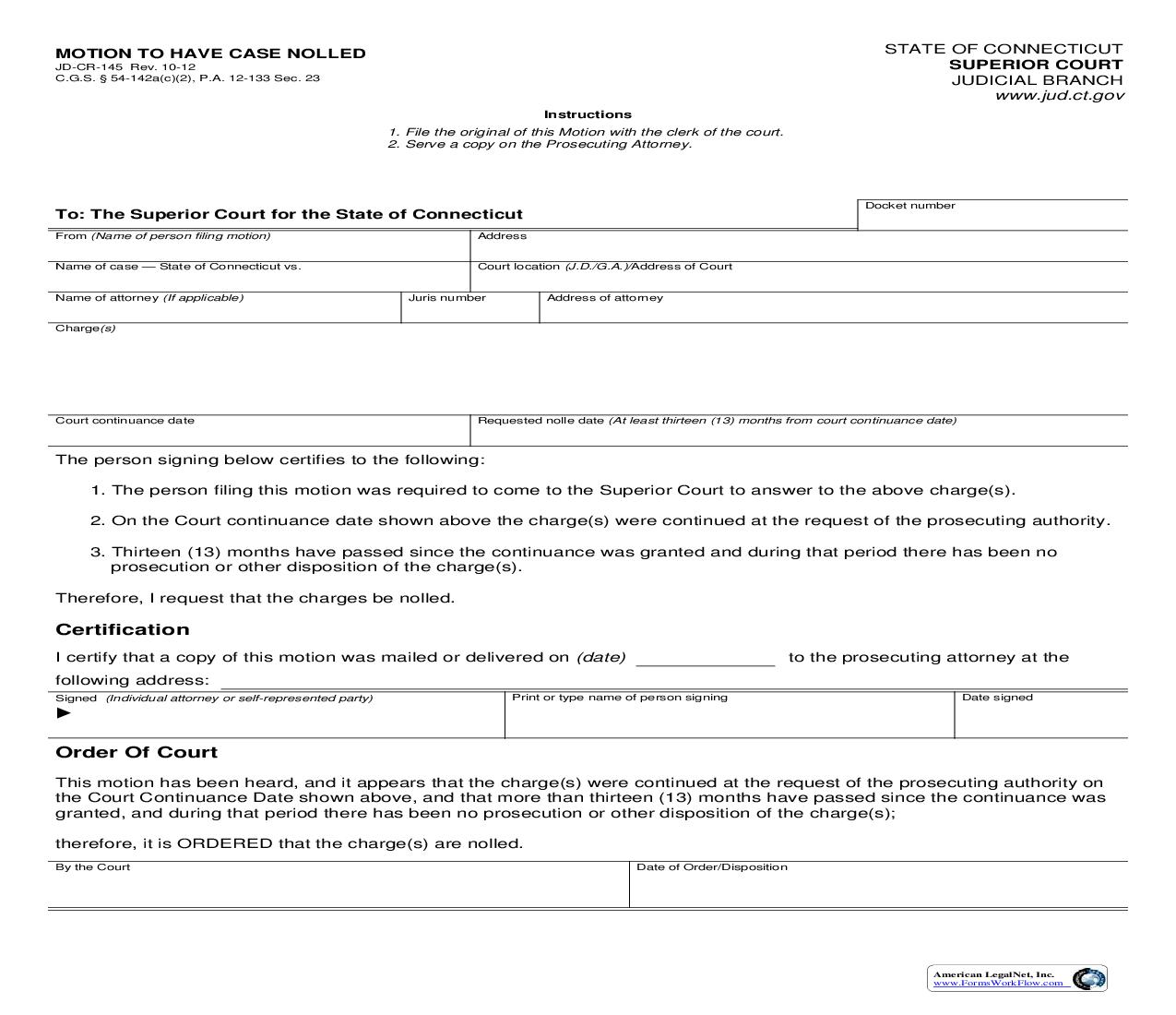 Motion To Have Case Nolled {JD-CR-145} | Pdf Fpdf Doc Docx | Connecticut