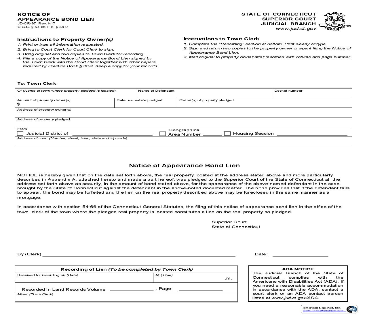 Notice Of Appearance Bond Lien {JD-CR-97} | Pdf Fpdf Doc Docx | Connecticut