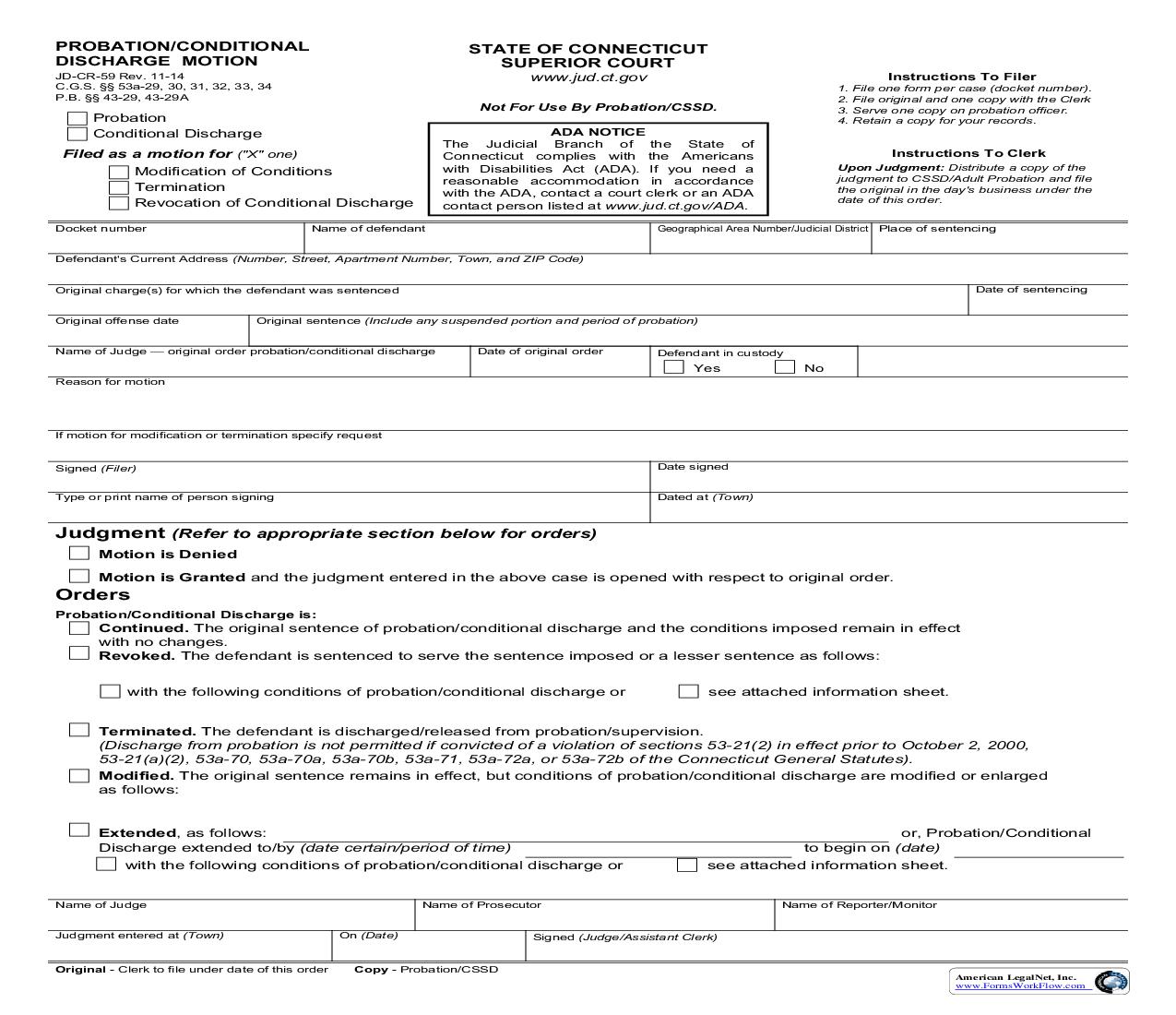 Probation Or Conditional Discharge Or Suspended Prosecution Violation Termination Modification Proceedings {JD-CR-59} | Pdf Fpdf Doc Docx | Connecticut