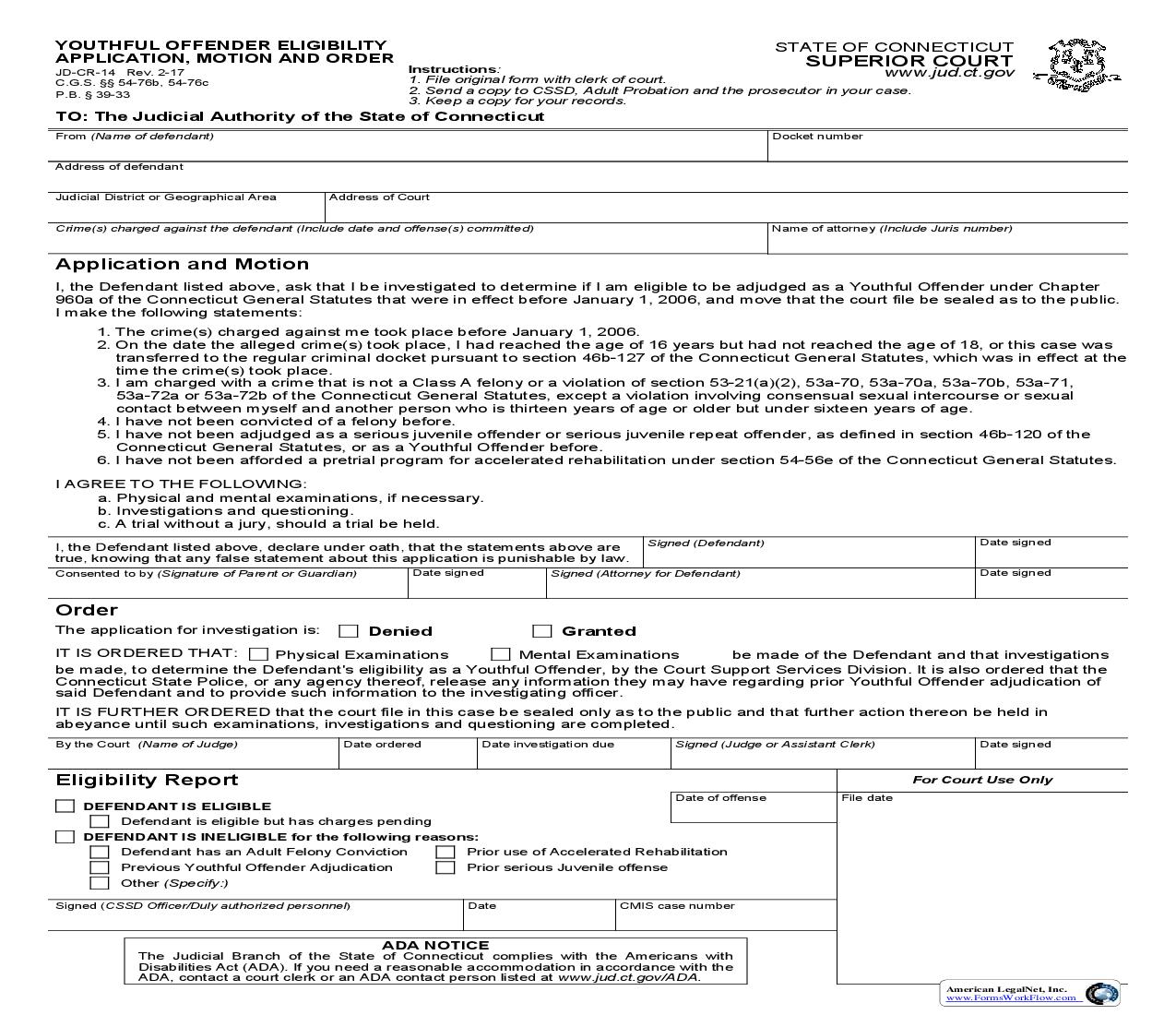 Youthful Offender Eligibility Application Motion And Order {JD-CR-14} | Pdf Fpdf Doc Docx | Connecticut
