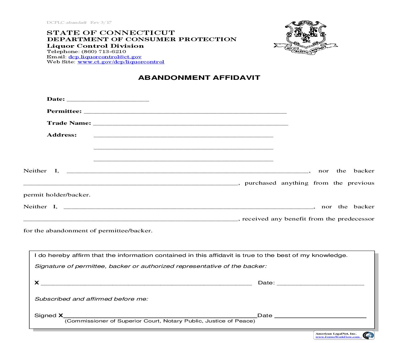 Abandonment Affidavit | Pdf Fpdf Doc Docx | Connecticut