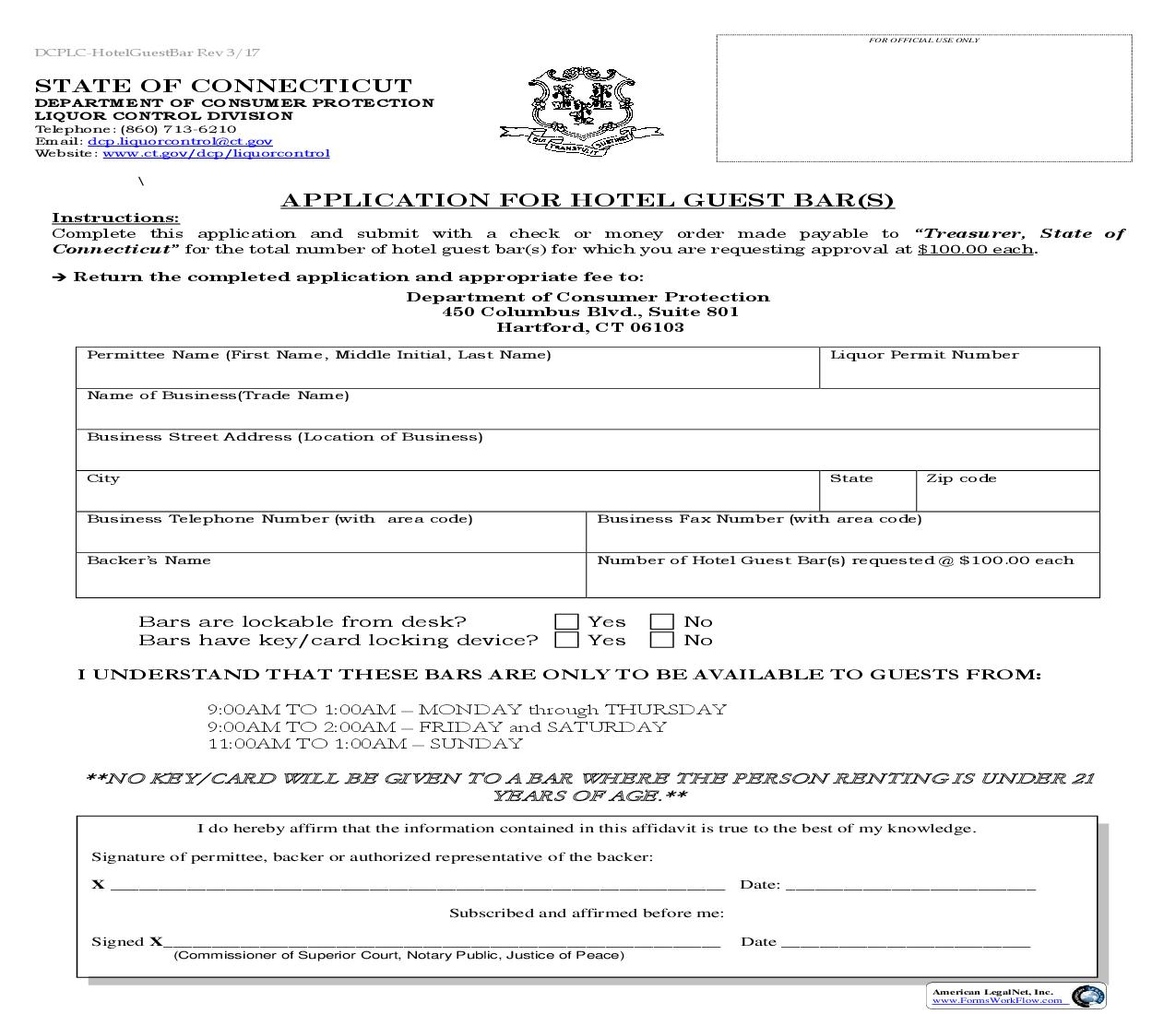 Application For Hotel Guest Bar | Pdf Fpdf Doc Docx | Connecticut